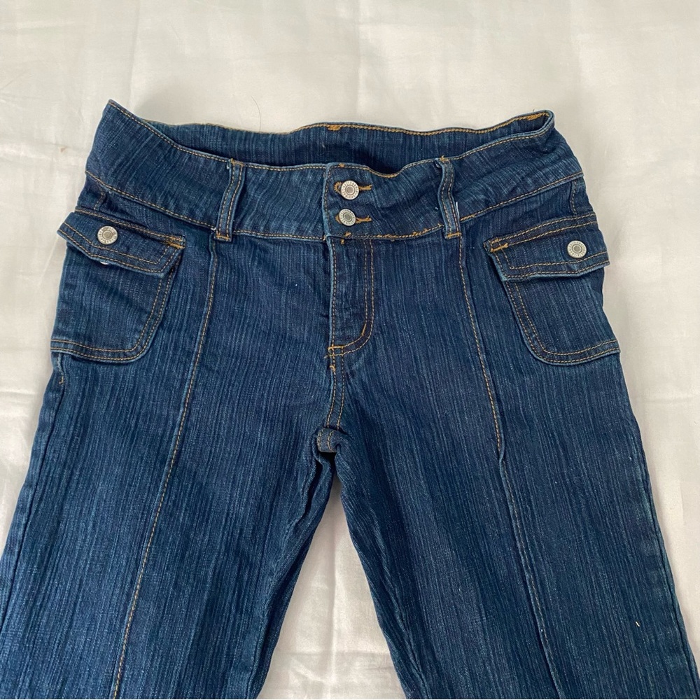 Brandy Melville John Galt Agatha Dark Blue Wash Demin Low rise Flare Jeans S - Picture 2 of 4